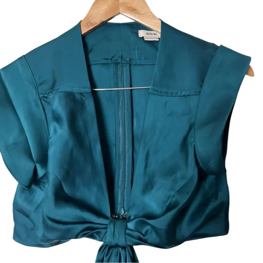 Jason Wu Satin Midi Teal Green Cutout Dress M - Picture 4 of 15